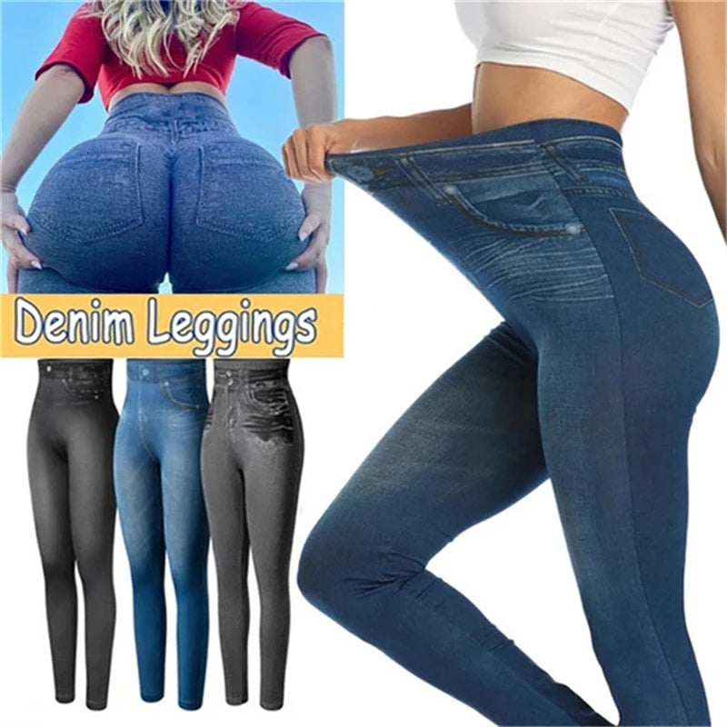 High Waist Ultra Stretch Denim Leggings for Women Slim Fit Lifted Buttocks Tight Pants Comfortable Stretchy Leggings