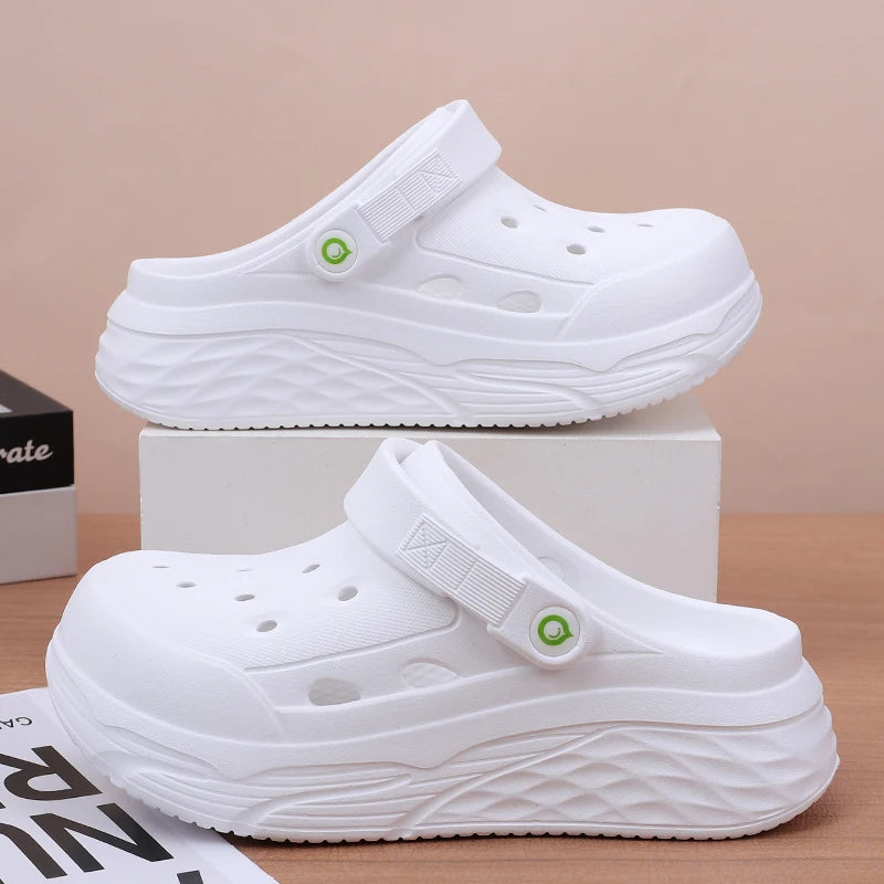 Women's Soft EVA Summer Slippers round Toe Flat Home Slides Dry Wedges Platform Beach Sandals with Thick Bottom for Garden Use