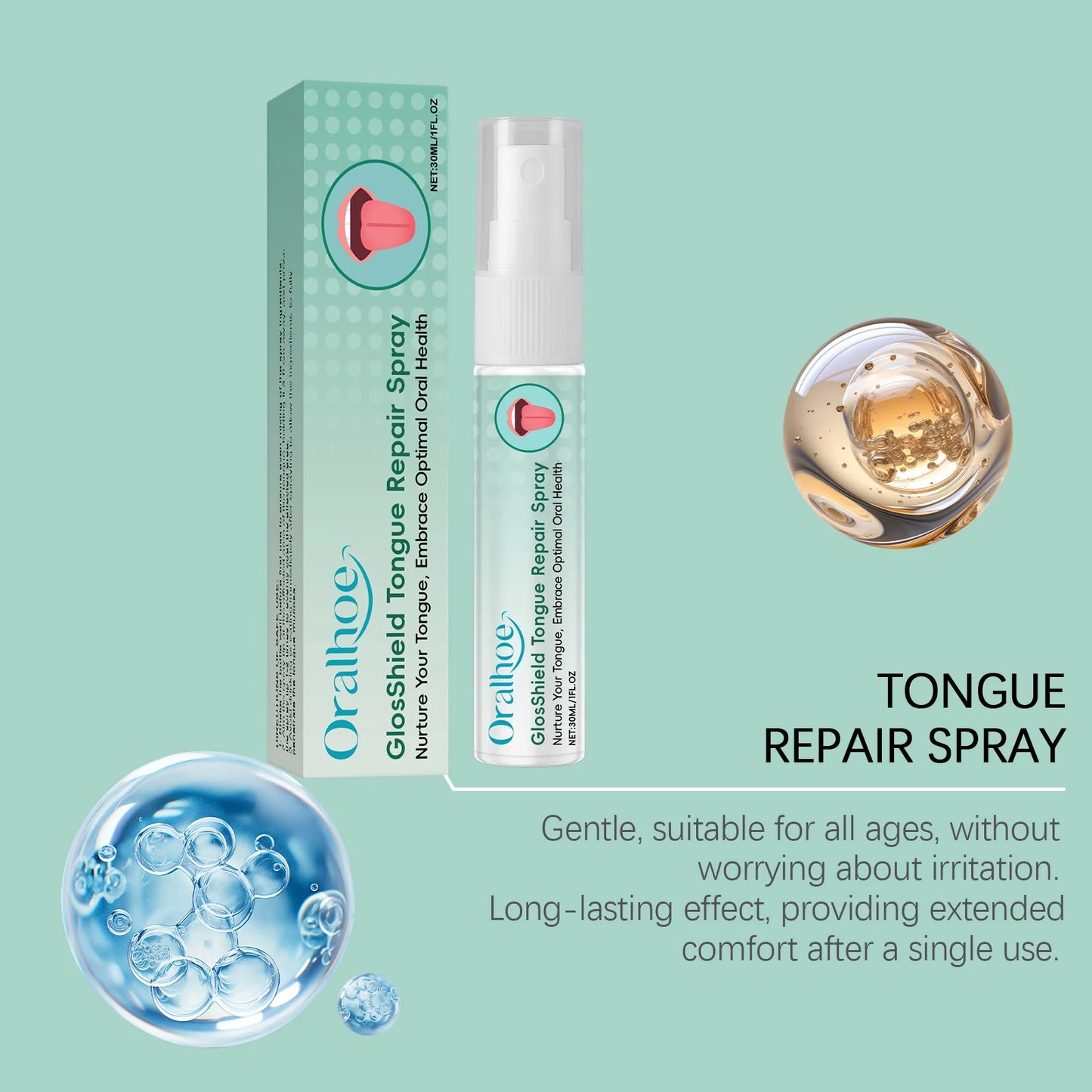 Fissured Tongue Relief & Bad Breath Spray - Reduce Swelling Soothe Tongue Prevent Oral Ulcer Fast-Acting Oral Hygiene Spray 30ml