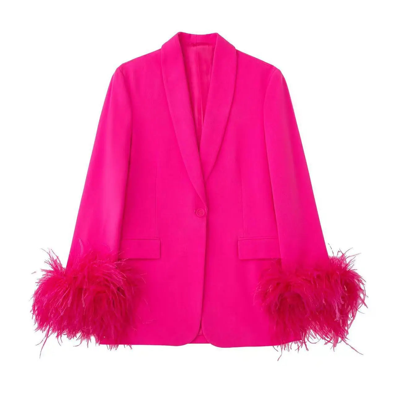 Women's Fashion Sparkle Diamond Blazers Coat Female Streetwear Trend Long Sleeve Casual Spliced Feather Chic Suit Coats
