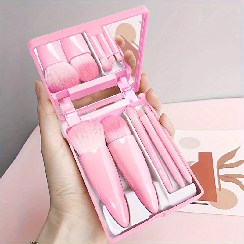 5Pcs Travel Makeup Brush Set with Mirror