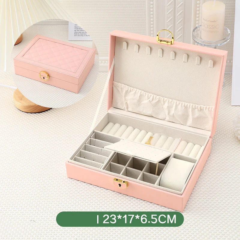 Large Jewelry Storage Box Multi-Layer Organizer For Jewelry Necklace Earring Leather Jewellery Storage Packaging Display Boxes
