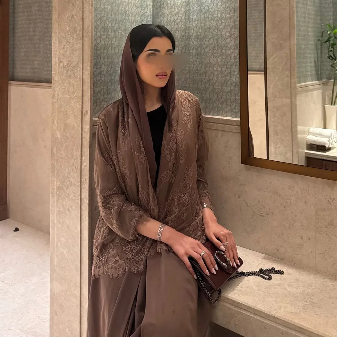 Eid Women Lace Abaya Open Dress Ramadan Abaya Party Vestidos Largos Muslim Jalabiya Morocco Kaftan Dubai Islam Arab Long Robe
