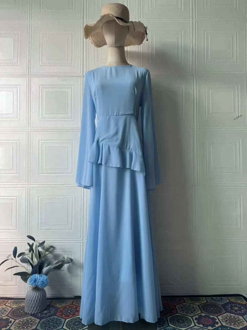 Maxi Dress Women Party Weeding Vestidos Largos Ruffle Round Collar Slim Fit 2025 Autumn Female Elegant Sweet Long Dresses abaya