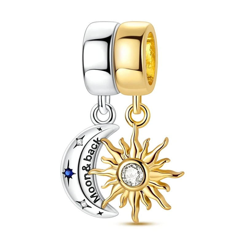 925 Sterling Silver Charm Pendant Star Moon Sun Starry Sky Beaded Charm Fit Original Bracelet DIY Fine Jewelry Making For Women