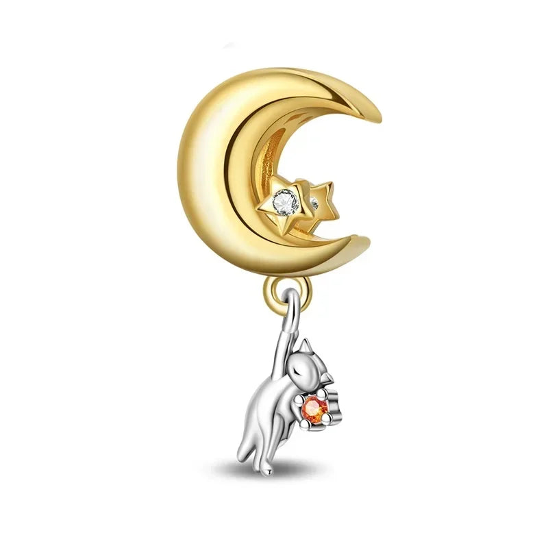 Hot Sale Original 925 Sterling Silver Star & Moon Charms Earrings Ring Beads Pendant fit Bracelet Necklace DIY Fine Jewelry Gift