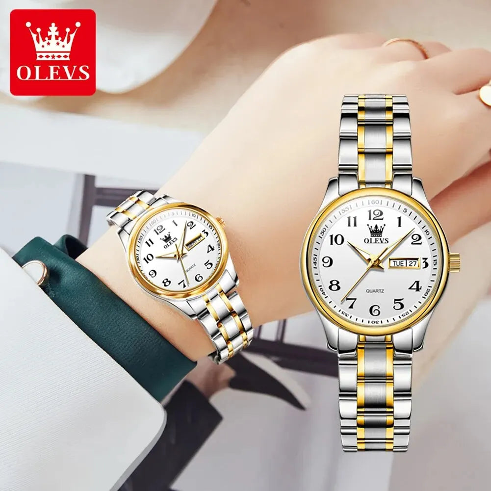 OLEVS 5567 Luxury Quartz Watch for Women Elegant Stainless Steel Waterproof Watches Luminous Week Date Ladies Dress Wristwatches