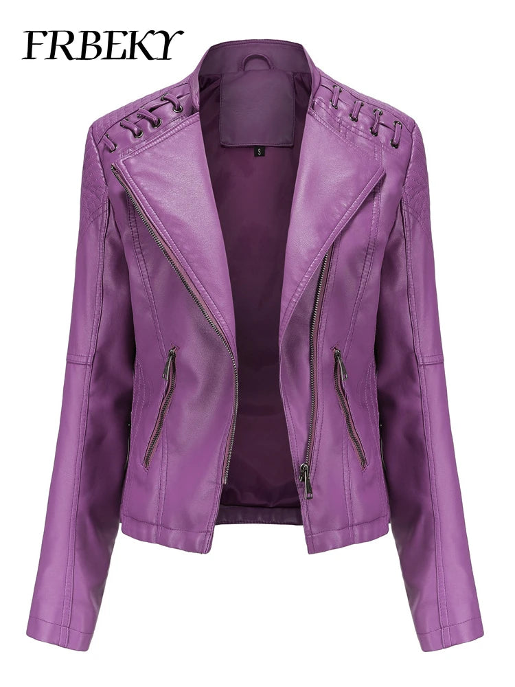 Spring Autumn Short Section Long Sleeve Zipper Jacket Slim Faux Leather Jacket Casual Solid Color Fashion Jacket Loose Outwear