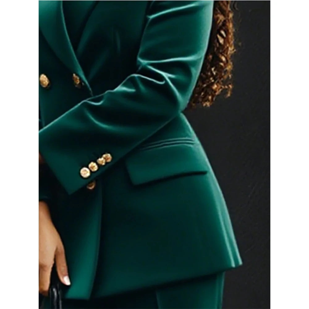 Luxury Green Velvet Women's Suits Fashion Double Breasted Peak Lapel Slim Fit Female Clothing Customzied 2 Piece Jacket Pants