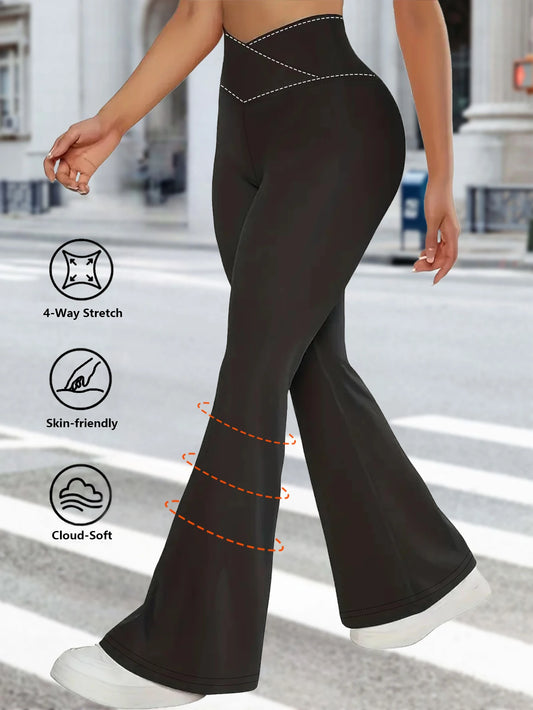 Tummy Control Yoga PantsCrossover Flare Leggings for WomenHigh Waist V Cross Bootcut Bell Bottoms Tummy Control Yoga Pants