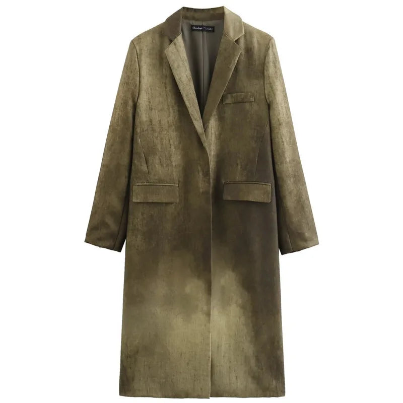 VTKW Halo Dyed Buttonless Lapel Design With High-quality 2025 Spring New Women's Blazer Versatile Long Suit Jacket