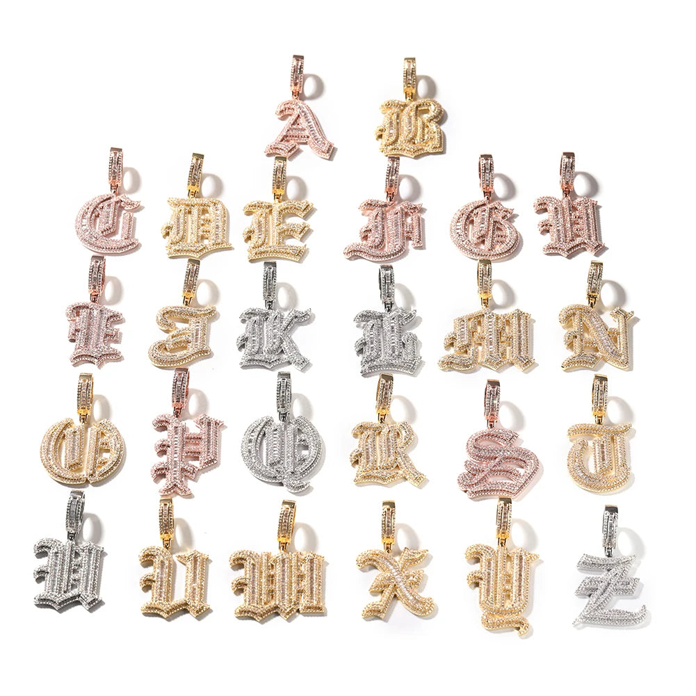 THE BLING KING Gothic Old English Initial Letter A-Z Pendant Iced Out Cubic Zirconia Charm Choker Necklace Hiphop Jewelry