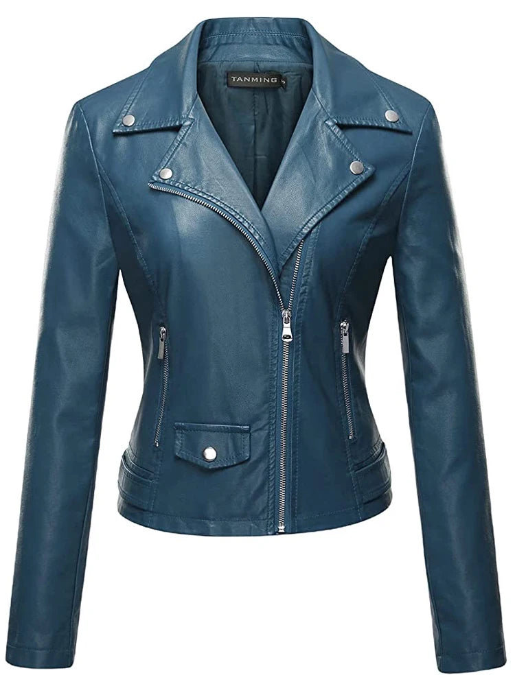 Spring and Autumn Pu Material Leather Jacket Fashionable Women's Leather Jacket Leather Jacket