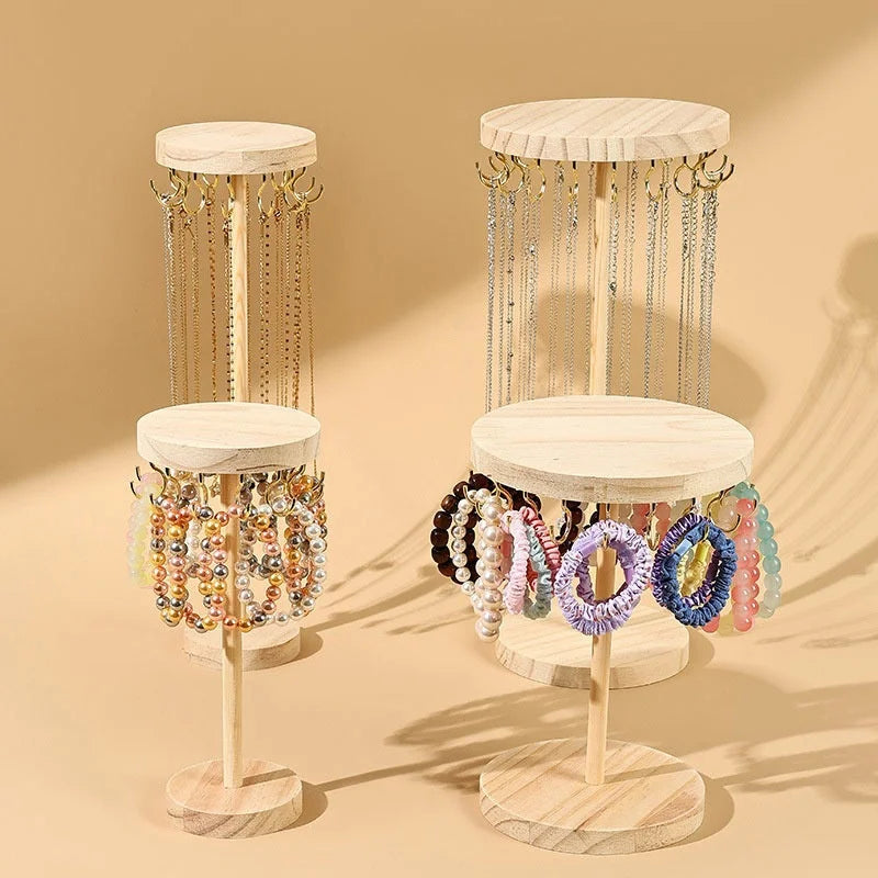 Solid Wood Jewelry Organizer Display Holder Necklace Earrings Bracelets Display Stand Desktop Jewelry Storage Rack