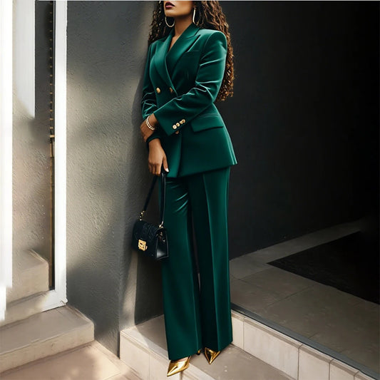 Luxury Green Velvet Women's Suits Fashion Double Breasted Peak Lapel Slim Fit Female Clothing Customzied 2 Piece Jacket Pants