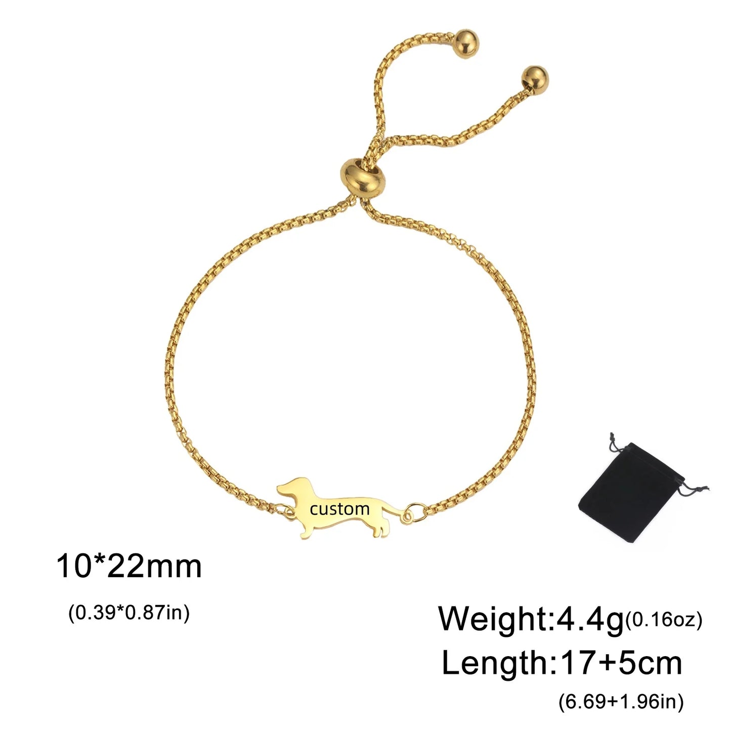 Customized Name Date Sausage Dog Charm Bracelet Stainless Steel Personalized Pet Sausage Dog Bracelet Jewelry Gift