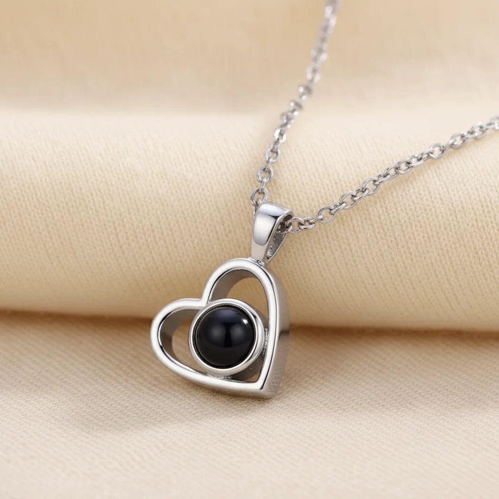 Personalized Photo Projection Necklace Stainless Steel Custom Heart Pendant with Your Picture Inside Women Birthday Jewelry