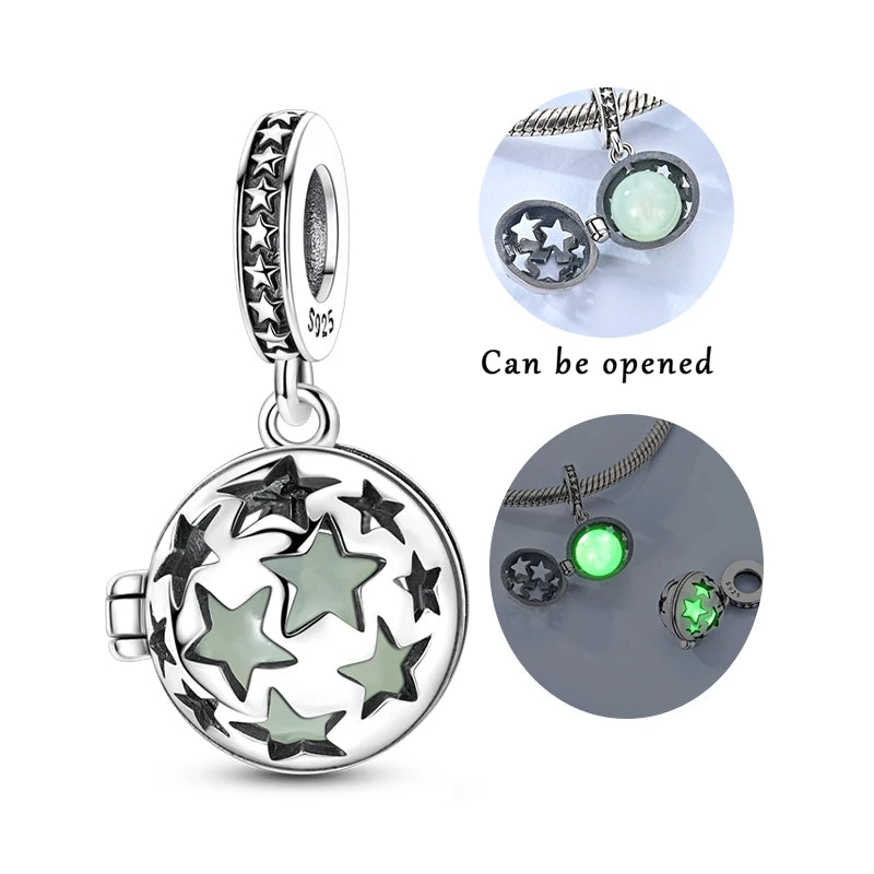 925 Sterling Silver Charm Pendant Star Moon Sun Starry Sky Beaded Charm Fit Original Bracelet DIY Fine Jewelry Making For Women