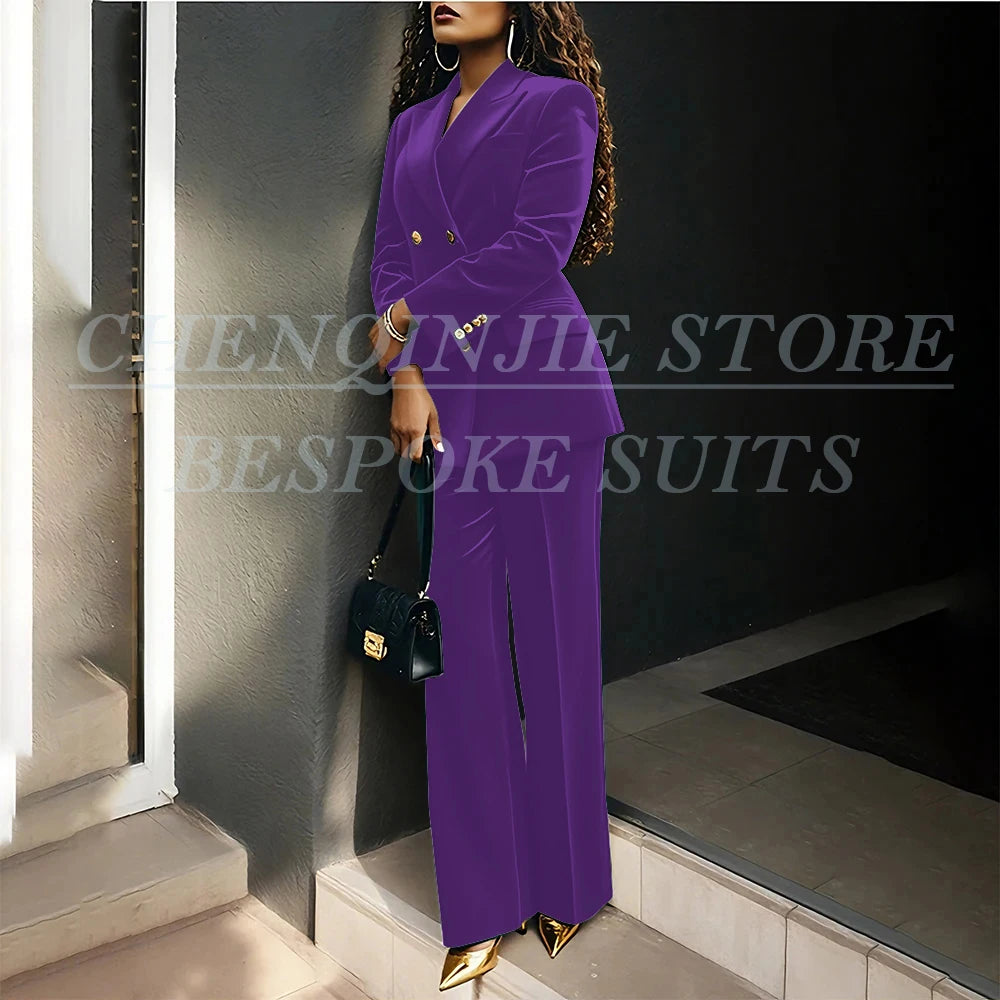 Luxury Green Velvet Women's Suits Fashion Double Breasted Peak Lapel Slim Fit Female Clothing Customzied 2 Piece Jacket Pants