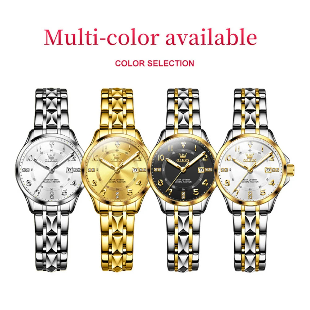 OLEVS 2910 Gold Luxury Brand Women's Watches Waterproof Luminous Wristwatch Date Original Certified Brand Quartz Watch for Lady
