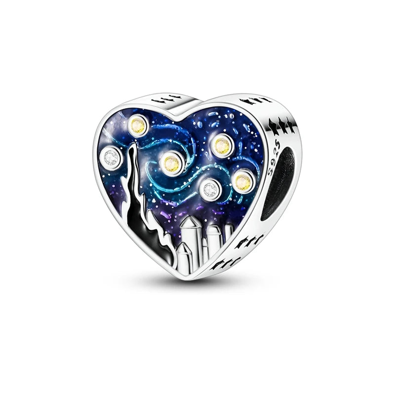 925 Sterling Silver Charm Pendant Star Moon Sun Starry Sky Beaded Charm Fit Original Bracelet DIY Fine Jewelry Making For Women