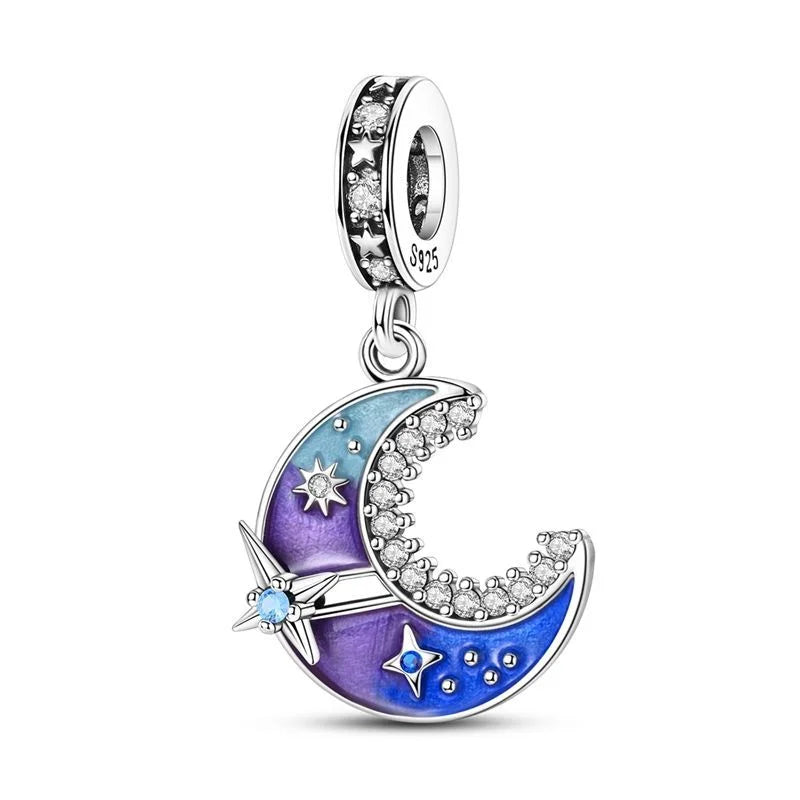 Hot Sale Original 925 Sterling Silver Star & Moon Charms Earrings Ring Beads Pendant fit Bracelet Necklace DIY Fine Jewelry Gift