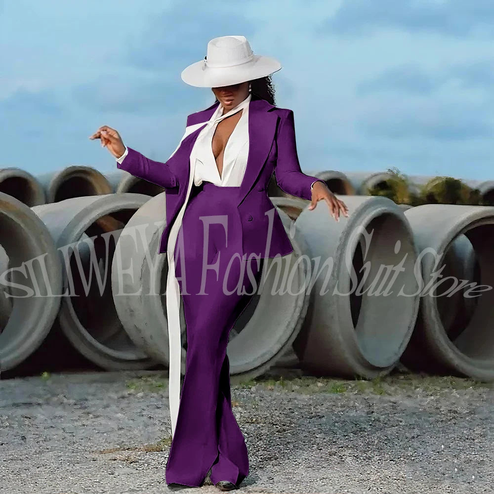 Fashion Pure White Female Suit 2 Pieces Jacket Pants Women Ladies Evening Party Tuxedos Formal Work Wear For Wedding