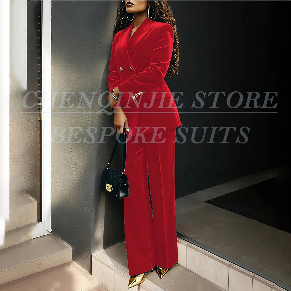 Luxury Green Velvet Women's Suits Fashion Double Breasted Peak Lapel Slim Fit Female Clothing Customzied 2 Piece Jacket Pants