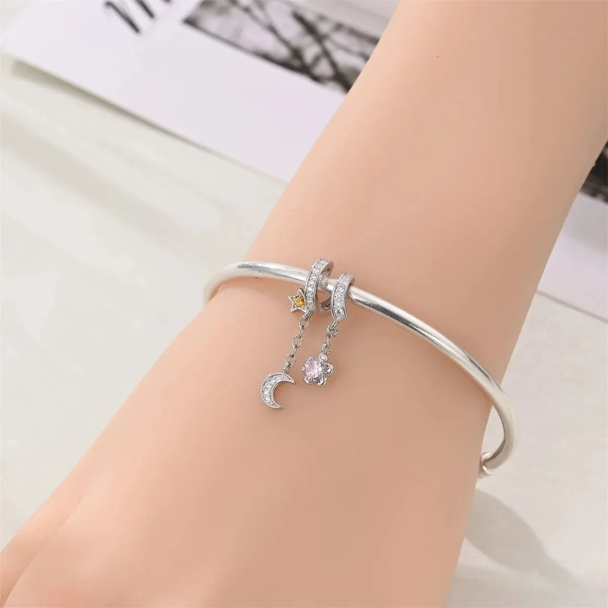 Hot Sale Original 925 Sterling Silver Star & Moon Charms Earrings Ring Beads Pendant fit Bracelet Necklace DIY Fine Jewelry Gift
