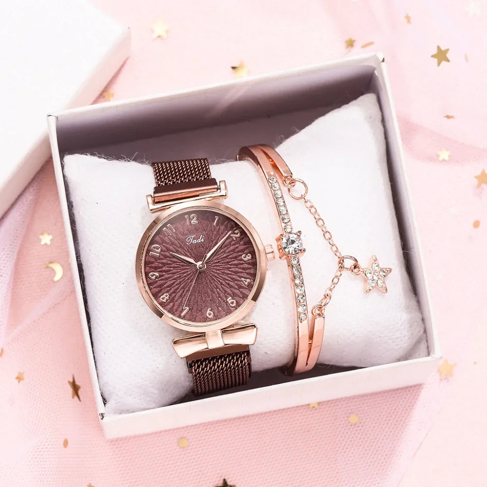 Luxury Women Bracelet Quartz Watches For Women Magnetic Watch Ladies Sports Dress Pink Dial Wrist Watch Clock