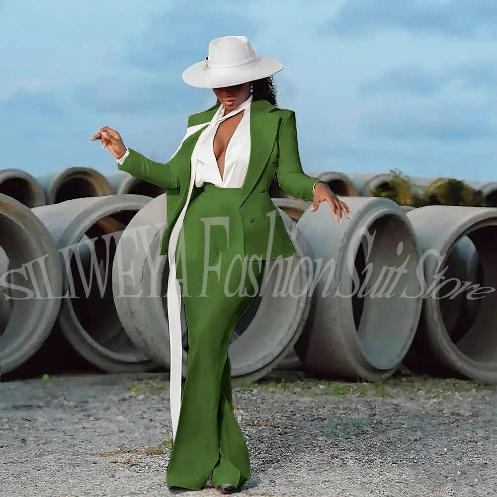 Fashion Pure White Female Suit 2 Pieces Jacket Pants Women Ladies Evening Party Tuxedos Formal Work Wear For Wedding