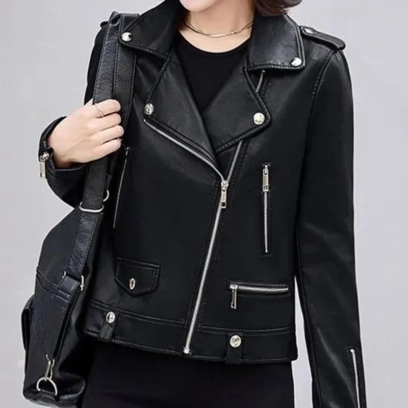 2025 New Womens Faux PU Leather Jacket Casual Lady La | Faeva London