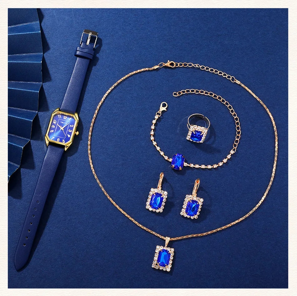 Luxury Fashion Square Women's Watches Brand Ladies Quartz Wristwatch Classic Simple Femme Blue Leather Band Relogio Feminino