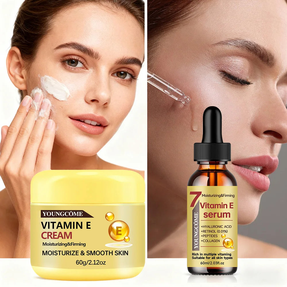YOUNGCOME Vitamin E Cream & Serum Set - Anti-Aging Moisturizing Hydrating Face Care for All Skin Types 30/60ml