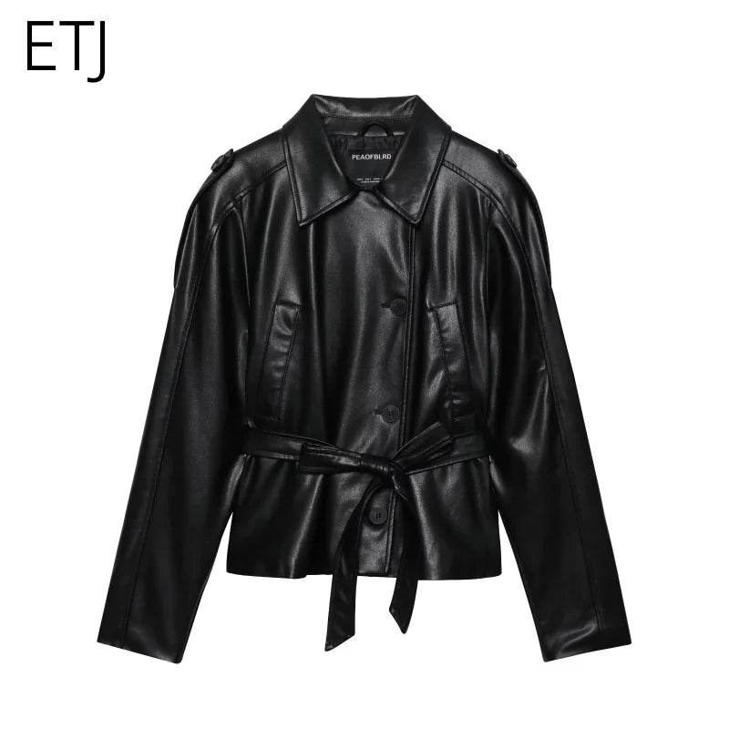 Belted Leather Trench Coat | Faeva London