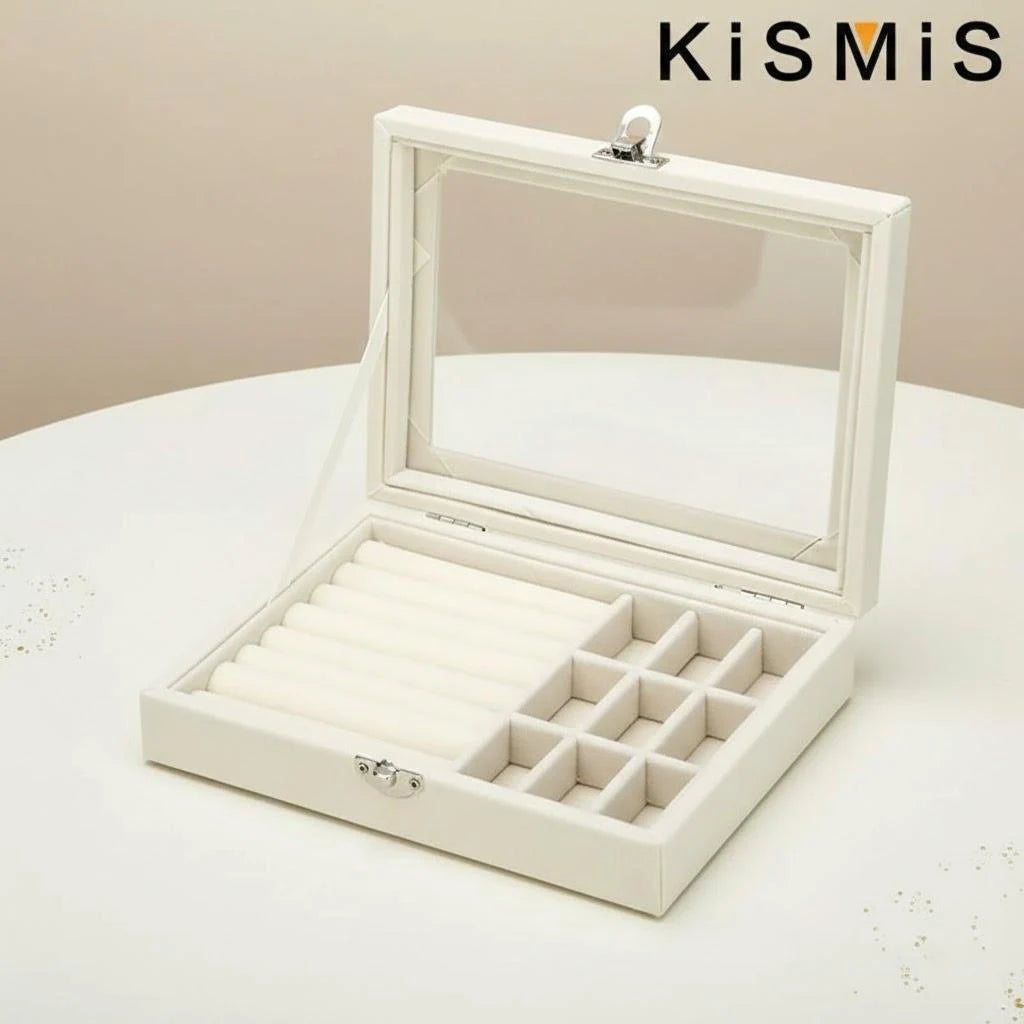 Velvet Jewelry Organizer Box with Clear Lid Dust-Proof Storage Tray for Rings Earrings Multi-Piece Display Holder