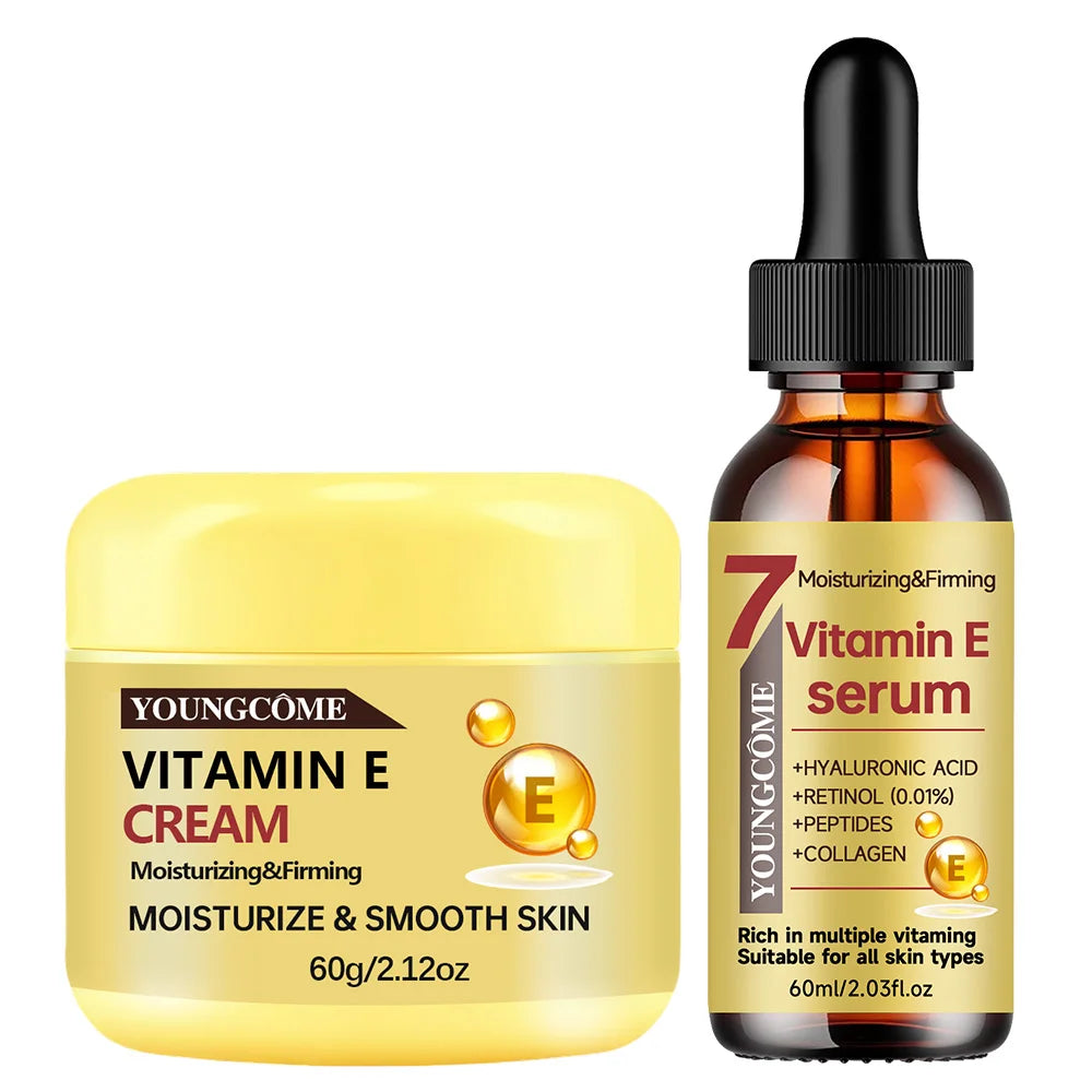 YOUNGCOME Vitamin E Cream & Serum Set - Anti-Aging Moisturizing Hydrating Face Care for All Skin Types 30/60ml