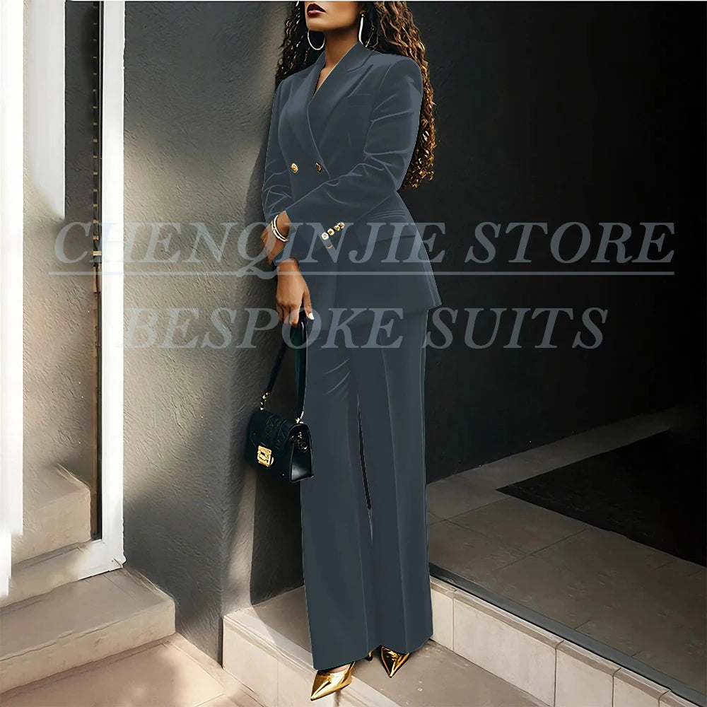 Luxury Green Velvet Women's Suits Fashion Double Breasted Peak Lapel Slim Fit Female Clothing Customzied 2 Piece Jacket Pants