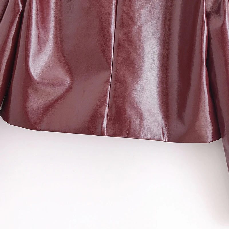Leather Jackets Women's Pu Coat Red Elegant Outwear Long Sleeve Coat With Pockets Cropped 2024 inszart inszart Woman Jackets Top