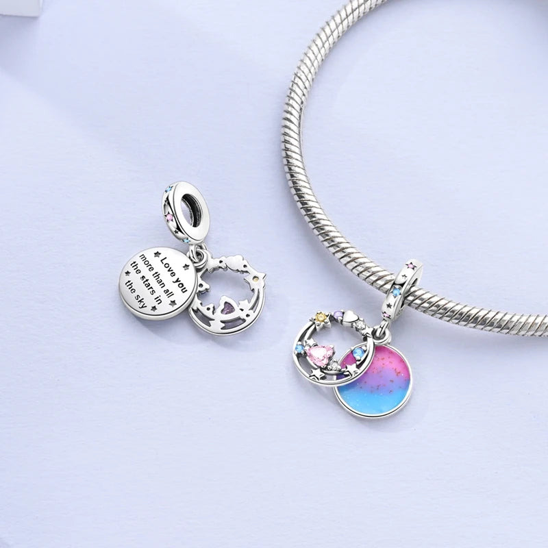 925 Sterling Silver Charm Pendant Star Moon Sun Starry Sky Beaded Charm Fit Original Bracelet DIY Fine Jewelry Making For Women