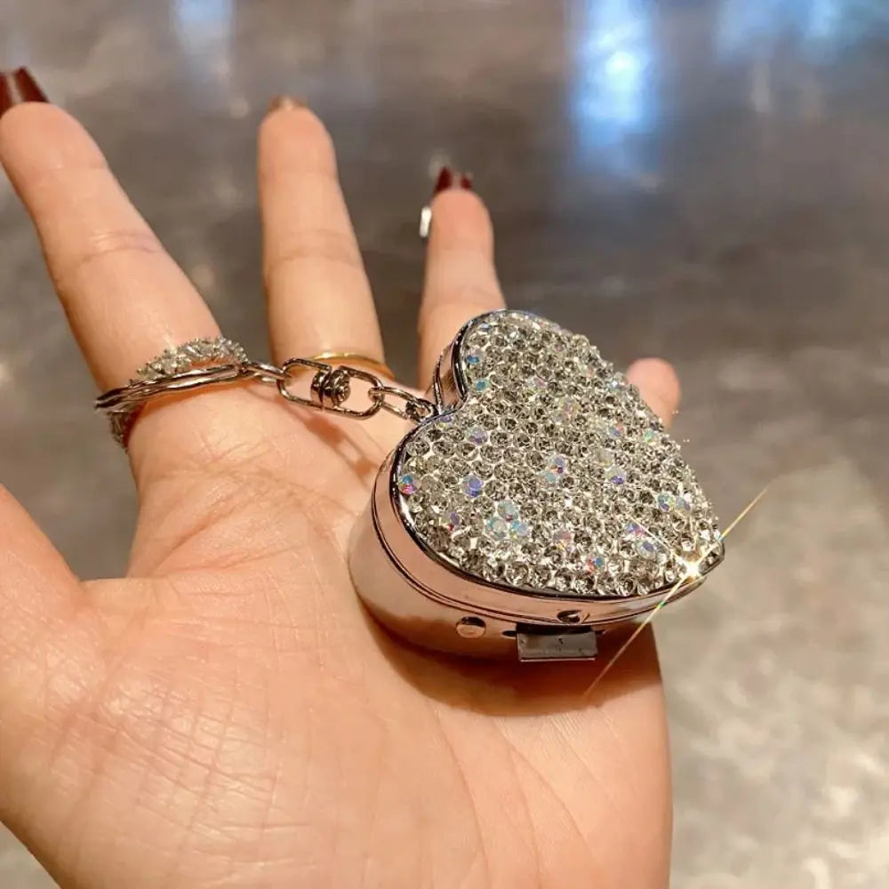 Shiny Rhinestone Mini Metal Pill Box Portable Blingbling Travel Pill Organizer Heart Shape Moisture-proof Medicine Storage Box