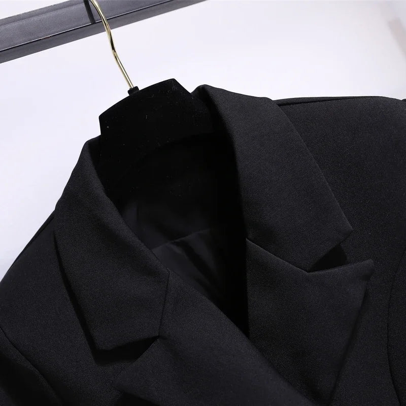Women 2025 Spring New Fashion Women Clothing Suit Skirt Jacket Belt Waist Slim Suit Women Blazer Long Coat Black Blazers