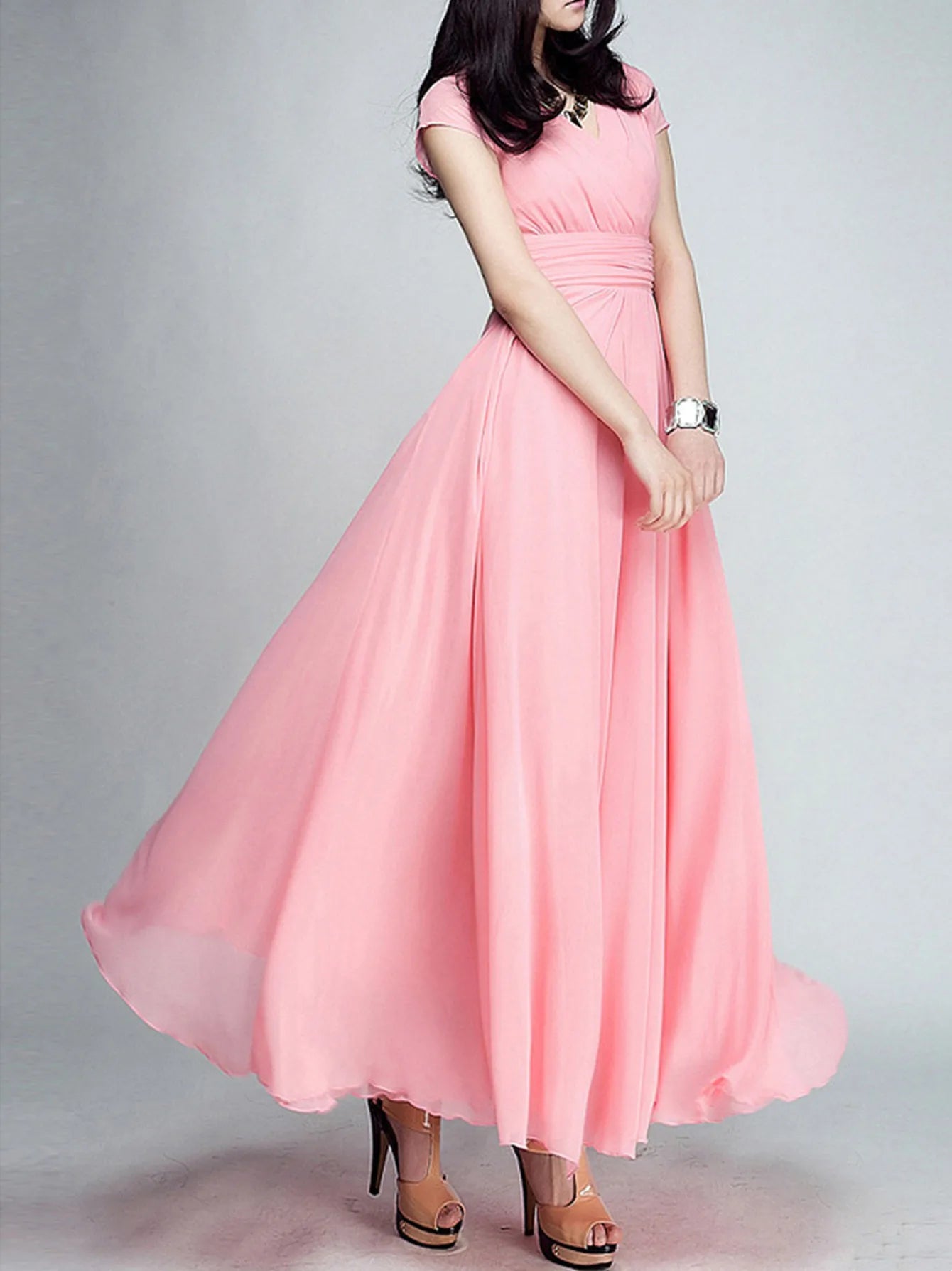 V Neck Chiffon Evening Dress