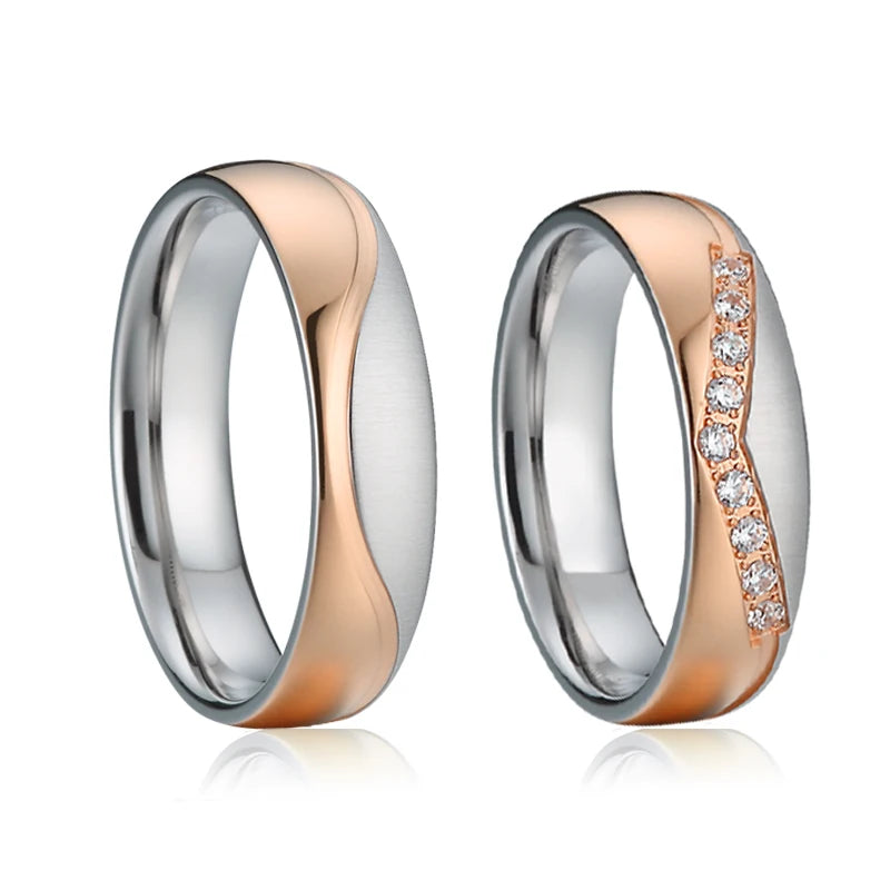 Hypoallergenic Titanium Matching Couple Rings Designer Crown Rose Golden Valentines Wedding Bands For Men And Women
