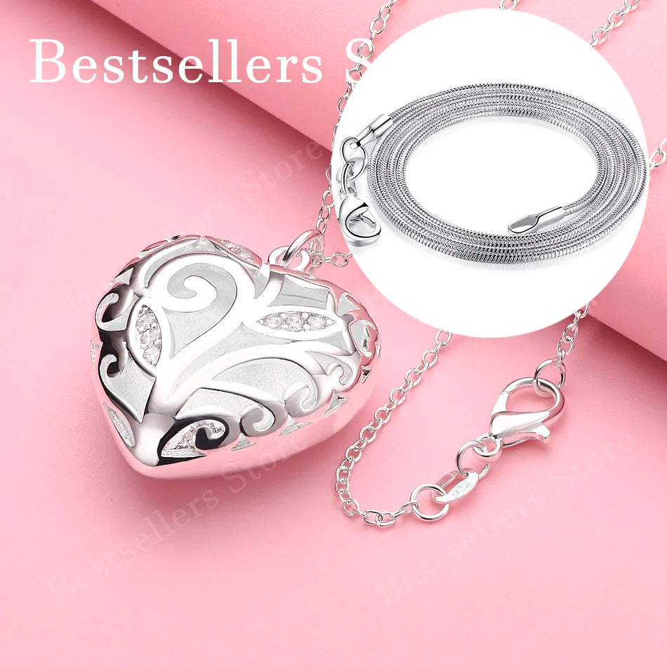 925 sterling silver 16-30 inch exquisite heart-shaped pattern pendant necklace for women's wedding jewelry accessories