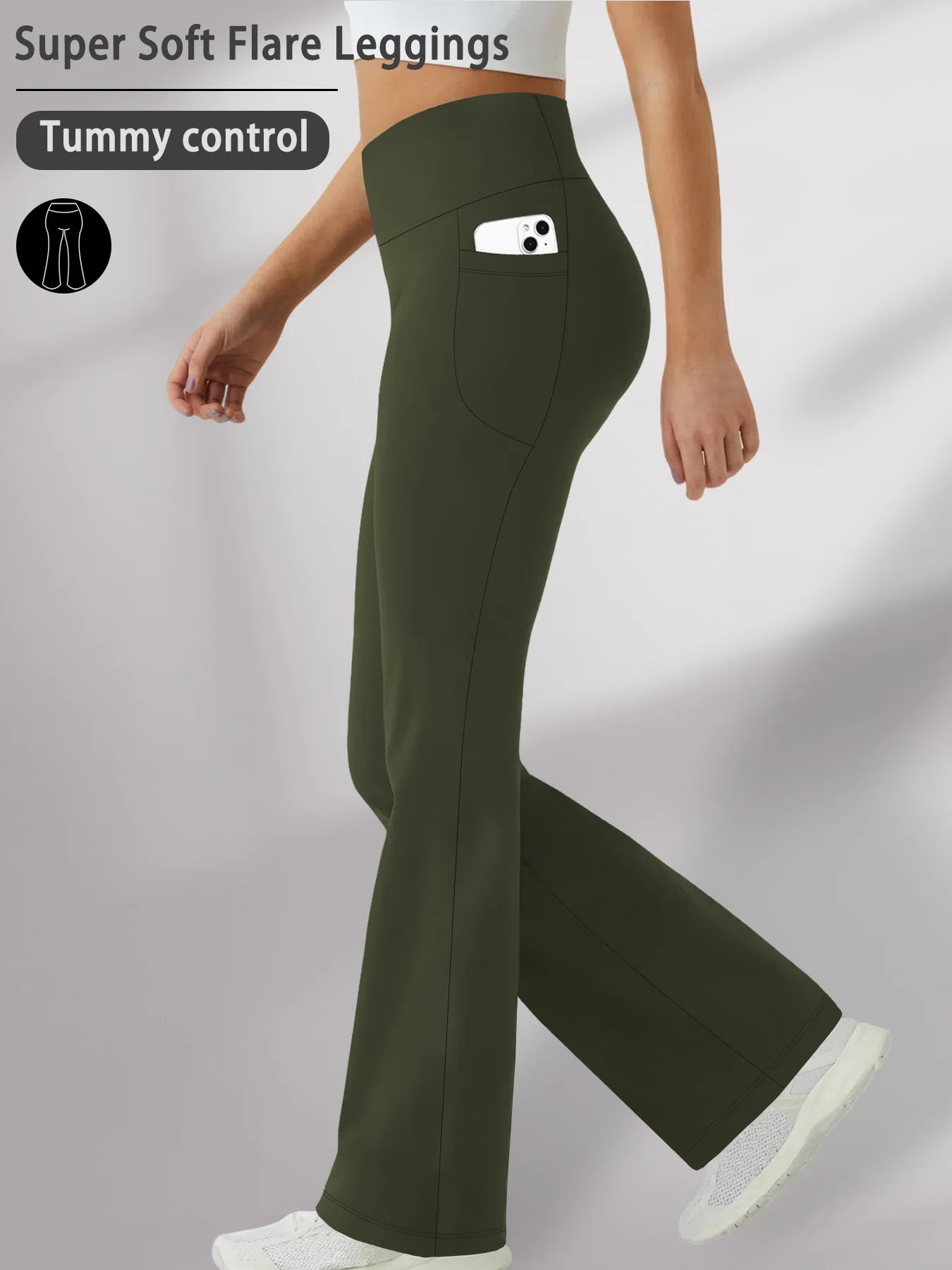 Women Super Soft Flare Pants with Pockets High Waisted Tummy Control No See Through Workout Yoga running Home Casual