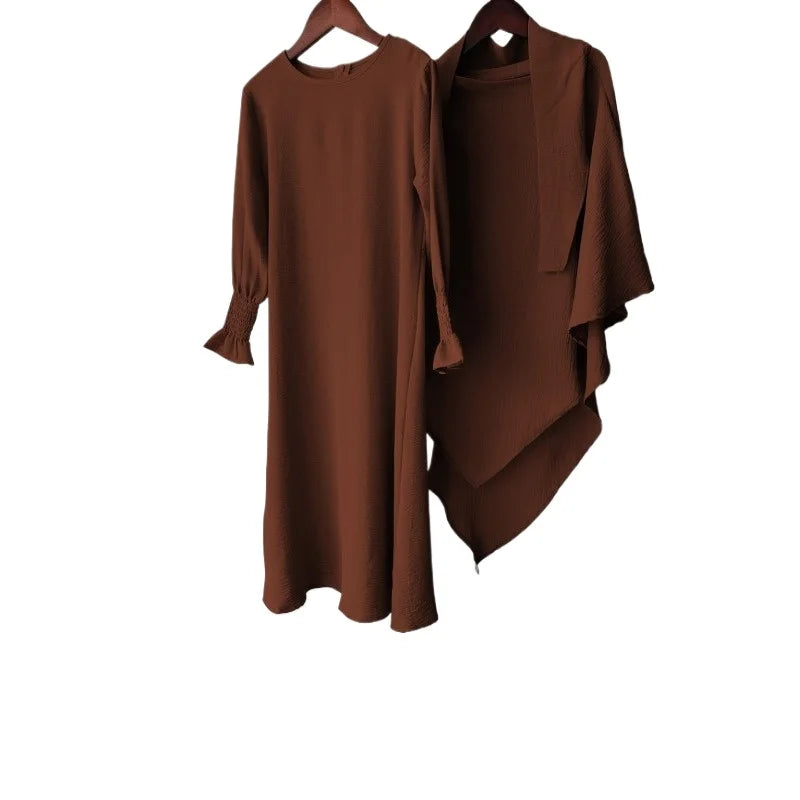 Eid Kids Hijab Hooded Bat Sleeve Dress Fashion Casual Children Wear Jilbab Islam Muslim Ramadan Dubai Turkey Abaya Modest Outfit