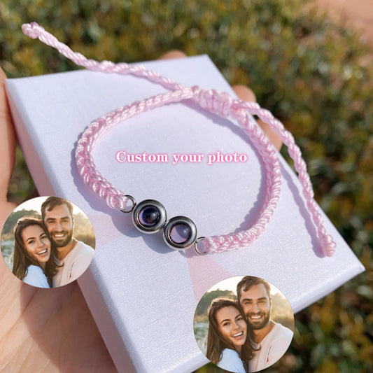 Adjustable Custom Dual Photo Projection Bracelet Customized Weaving Personalized Projection Picture Bracelet Stainless Steel