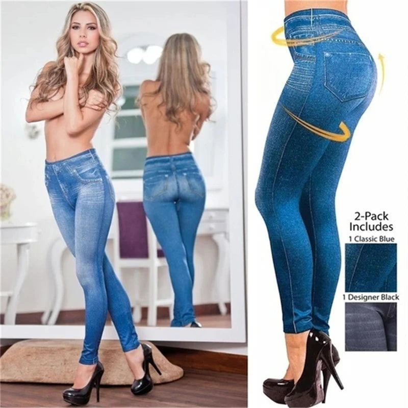 High Waist Ultra Stretch Denim Leggings for Women Slim Fit Lifted Buttocks Tight Pants Comfortable Stretchy Leggings