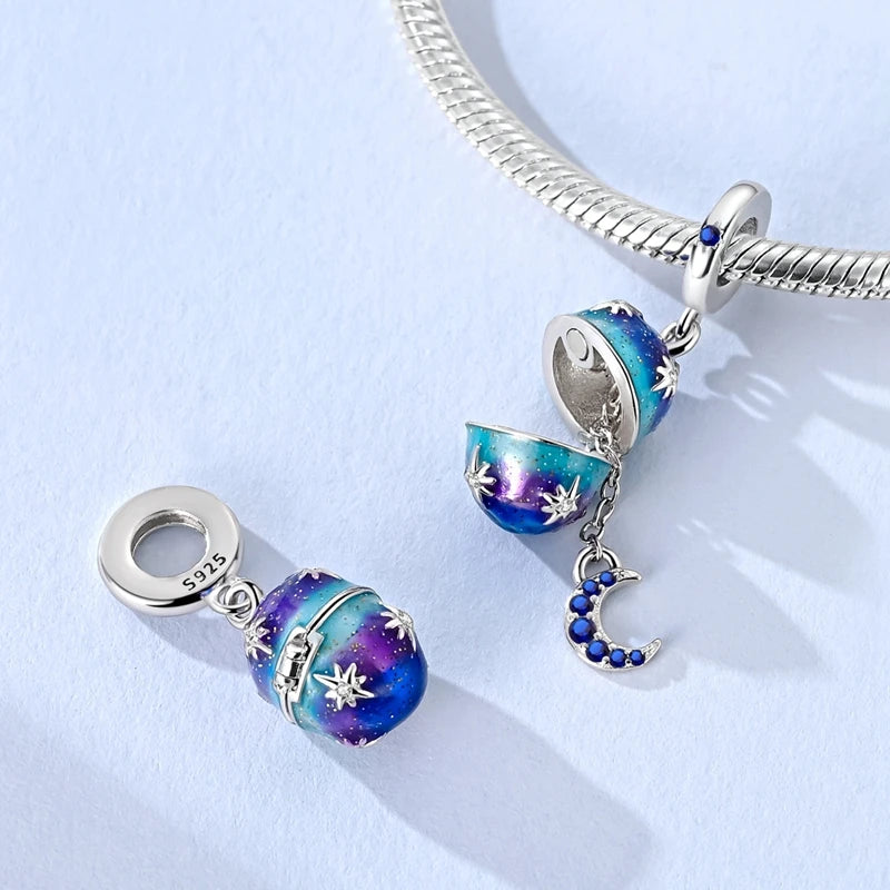 925 Sterling Silver Charm Pendant Star Moon Sun Starry Sky Beaded Charm Fit Original Bracelet DIY Fine Jewelry Making For Women